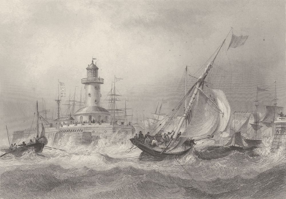 Ramsgate, Kent, entrance to the harbour. FINDEN 1842 old antique print picture